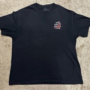 Anti Social Social Club Black Tee with Red and White Logo D-49
